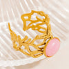 Stainless Steel Ushaped Natural Stone Opening Adjustable Ring With Coral Branch Design And Electroplating