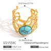 Stainless Steel Ushaped Natural Stone Opening Adjustable Ring With Coral Branch Design And Electroplating