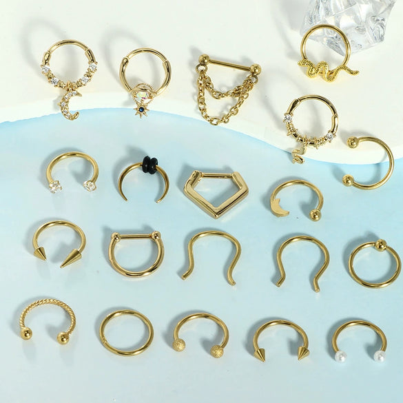 Stainless Steel Ushaped Nose Ring Ball Horseshoe Rod Piercing Jewelry Electroplated Combination Set Unisex