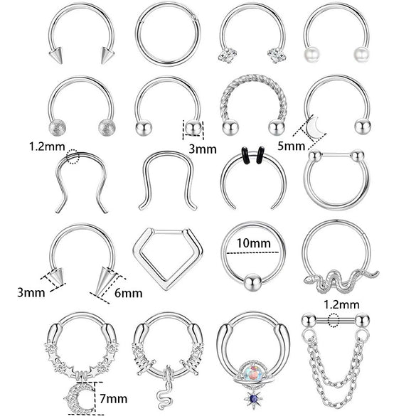 Stainless Steel Ushaped Nose Ring Ball Horseshoe Rod Piercing Jewelry Electroplated Combination Set Unisex