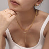 Stainless Steel V Shaped Tassel Long Strip Inlaid Zircon Electroplated Clavicle Necklace And Bracelet Set For Women