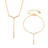 Stainless Steel V Shaped Tassel Long Strip Inlaid Zircon Electroplated Clavicle Necklace And Bracelet Set For Women