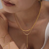 Stainless Steel V Shaped Tassel Long Strip Inlaid Zircon Electroplated Clavicle Necklace And Bracelet Set For Women