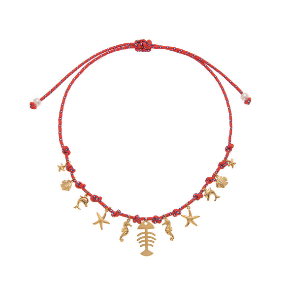 Stainless Steel Vacuum Electroplated Rope Necklace In Ocean Colorful Burgundy Style