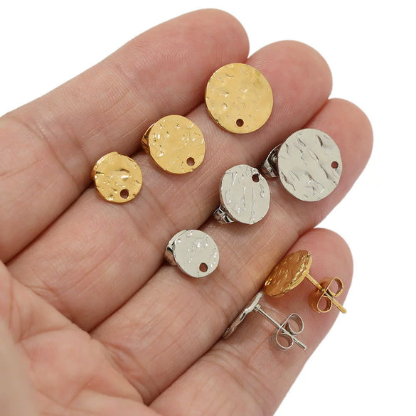 Stainless Steel Vintage Embossed Round Earrings Accessories With Electroplating