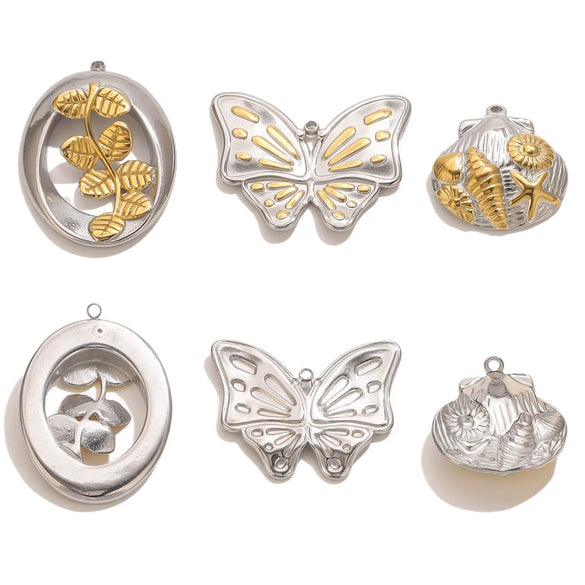 Stainless Steel Vintage Fashion Ocean Butterfly Geometric Pendant With Electroplating