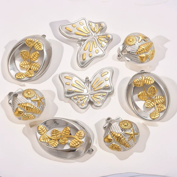 Stainless Steel Vintage Fashion Ocean Butterfly Geometric Pendant With Electroplating