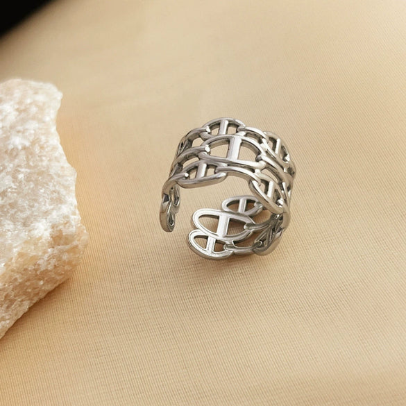 Stainless Steel Vintage Geometric Open Hydraulic Pig Nose Hollow Adjustable Nonfading Electroplated Bracelet