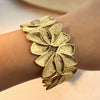 Stainless Steel Vintage Geometric Open Oil Pressure Arm Ring Electroplated With 18K True Gold Bracelet For Women