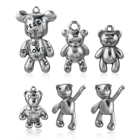 Stainless Steel Vintage Personality Violent Bear Pendant Necklace With Compass Pattern And Electroplating Treatment