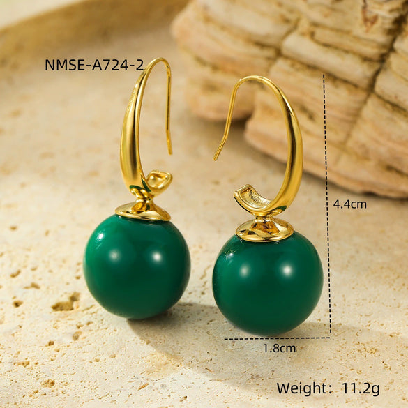 Stainless Steel Vintage Round Bead Pendant Earrings With Electroplating