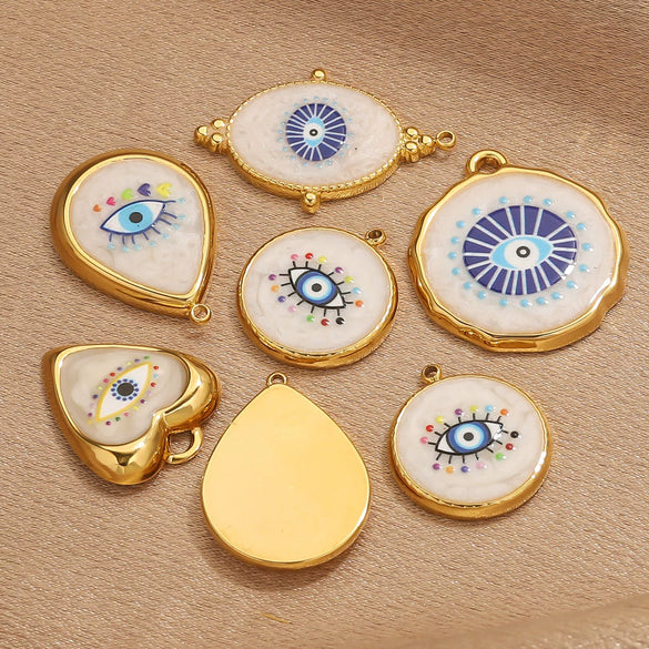 Stainless Steel Vintage Round Blue Eye Jewelry Accessories With Oil Dropping And Electroplating