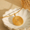 Stainless Steel Vintage Simple Hammered Geometric Round Pendant Collar Necklace For Women