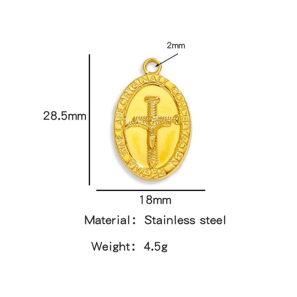 Stainless Steel Virgin Cross Devil's Eye Pendant Necklace With Electroplating