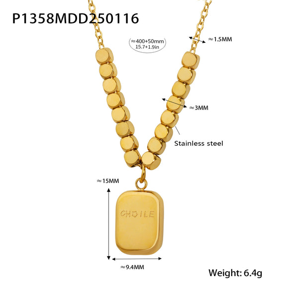 316L Stainless Steel Water Drop And Square Geometric Carving Electroplated Earrings And Pendant Necklace For Women