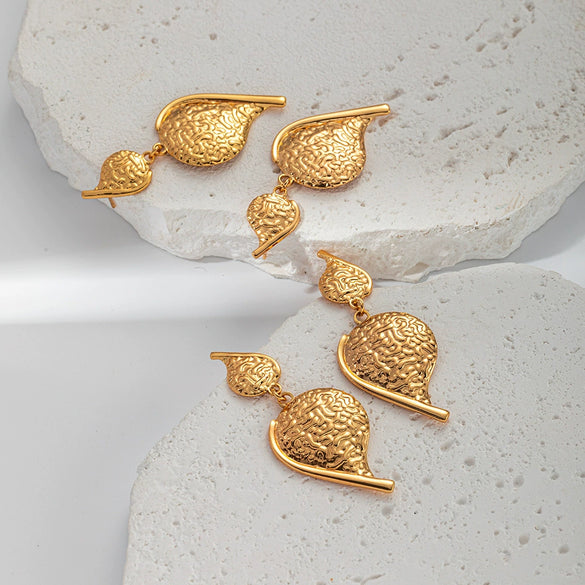 Stainless Steel Water Drop Embossed Electroplated Women's Earrings