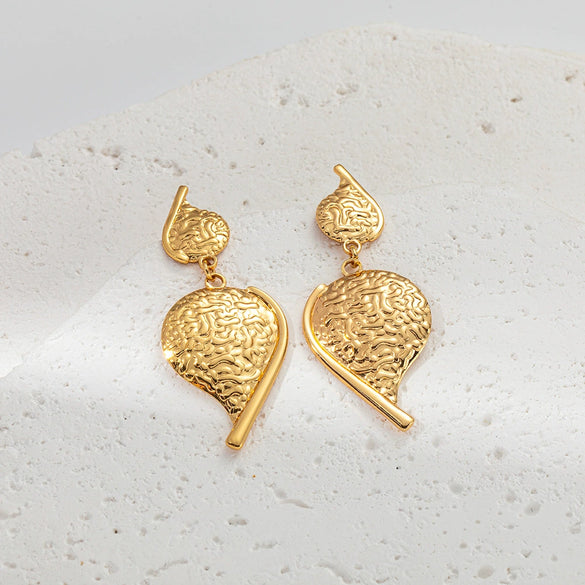 Stainless Steel Water Drop Embossed Electroplated Women's Earrings