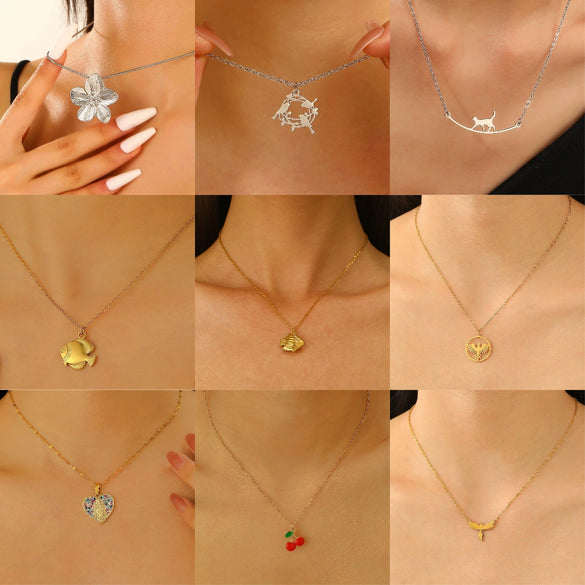 Stainless Steel Water Drop Flower Pendant Necklace For Women With Electroplating Process And Ins Style