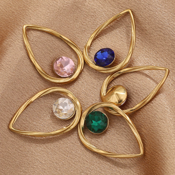 Stainless Steel Water Drop Frame Fish Pattern Crystal Pendant Electroplated Titanium Steel Earrings And Necklace Pendant Accessories