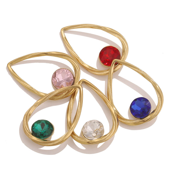 Stainless Steel Water Drop Frame Fish Pattern Crystal Pendant Electroplated Titanium Steel Earrings And Necklace Pendant Accessories