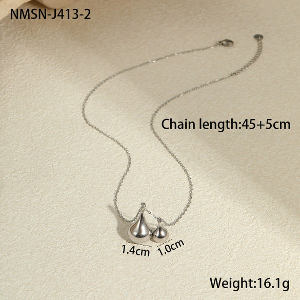 Stainless Steel Water Drop Geometric Pendant Necklace For Women With Electroplating