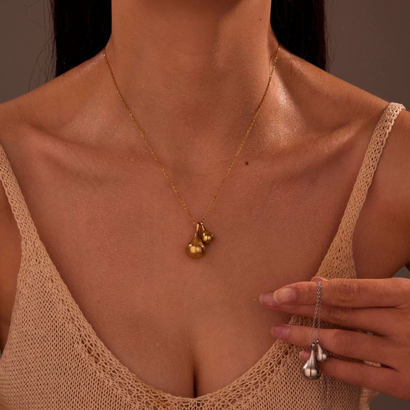 Stainless Steel Water Drop Geometric Pendant Necklace For Women With Electroplating