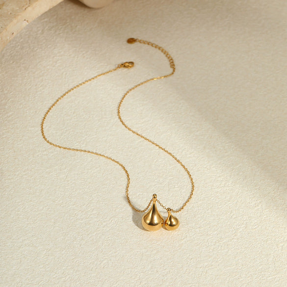 Stainless Steel Water Drop Geometric Pendant Necklace For Women With Electroplating