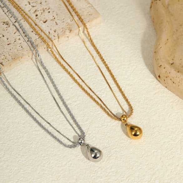 Stainless Steel Water Drop Geometric Pendant Necklace Plated With Real Gold Fashion Trendy Women's Jewelry