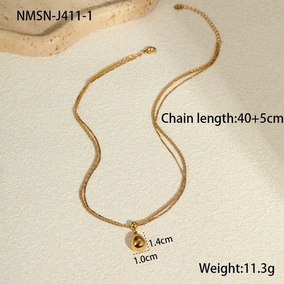 Stainless Steel Water Drop Geometric Pendant Necklace Plated With Real Gold Fashion Trendy Women's Jewelry