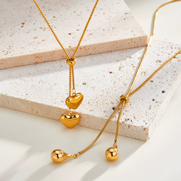 Stainless Steel Water Drop Heart Pendant Necklace For Women Geometric Minimalist Design 18K Vacuum Plated