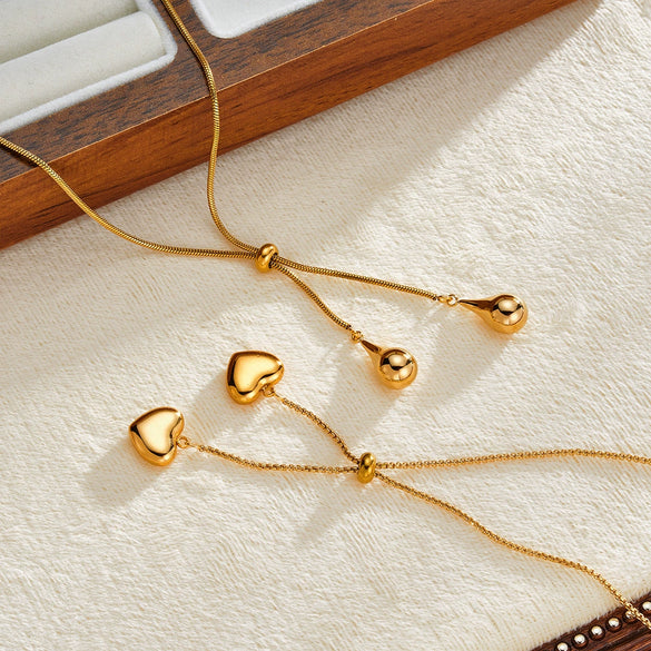 Stainless Steel Water Drop Heart Pendant Necklace For Women Geometric Minimalist Design 18K Vacuum Plated