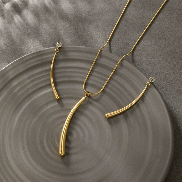 Stainless Steel Water Drop Long Strip Jewelry Set With Electroplating For Women