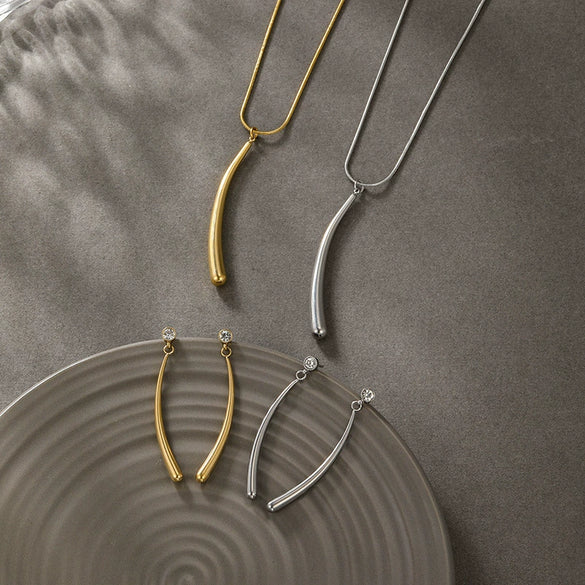 Stainless Steel Water Drop Long Strip Jewelry Set With Electroplating For Women