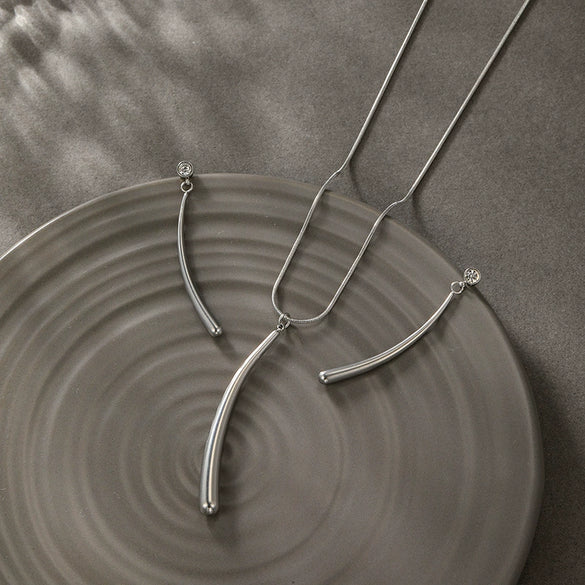 Stainless Steel Water Drop Long Strip Jewelry Set With Electroplating For Women