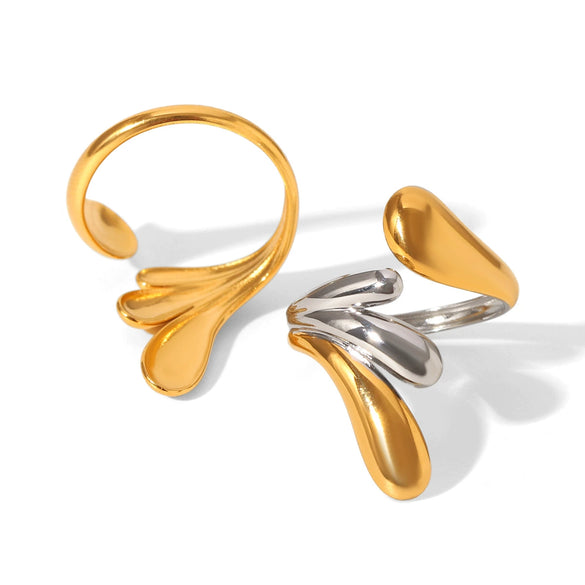Stainless Steel Water Drop Open Ring Electroplated Geometric Minimalist Hand Jewelry