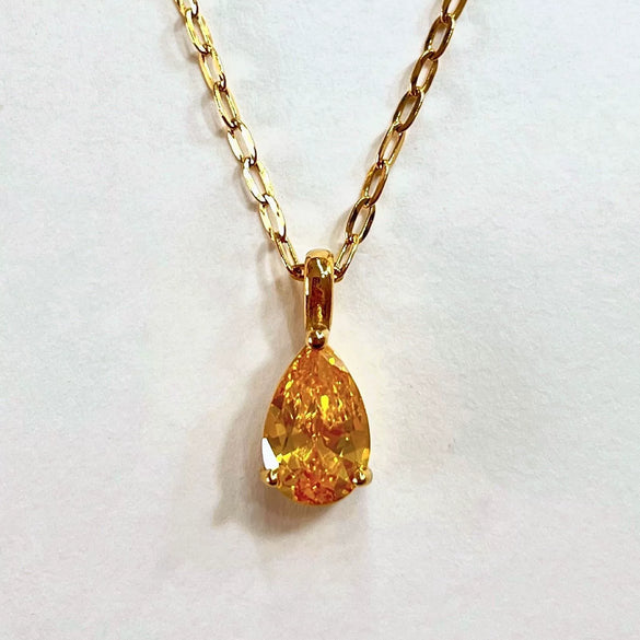 Stainless Steel Water Drop Shaped Zircon Pendant Necklace With 12 Zodiac Flower Electroplating