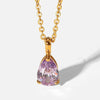Stainless Steel Water Drop Shaped Zircon Pendant Necklace With 12 Zodiac Flower Electroplating