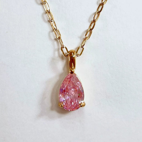 Stainless Steel Water Drop Shaped Zircon Pendant Necklace With 12 Zodiac Flower Electroplating