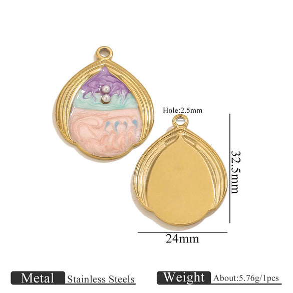 Stainless Steel Water Drop Shell Inlaid Pearl Starfish Oval Pendant Electroplated Diy Accessories Wholesale