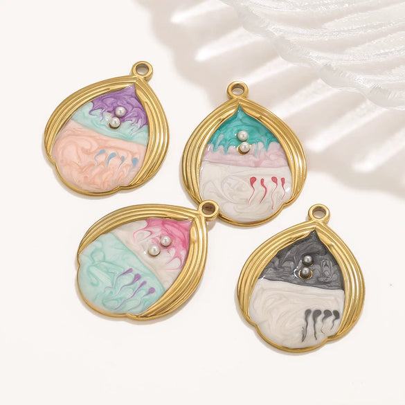 Stainless Steel Water Drop Shell Inlaid Pearl Starfish Oval Pendant Electroplated Diy Accessories Wholesale