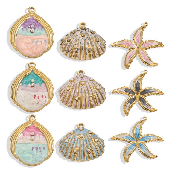 Stainless Steel Water Drop Shell Inlaid Pearl Starfish Oval Pendant Electroplated Diy Accessories Wholesale