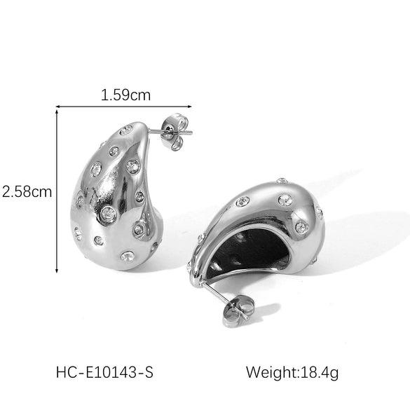 Stainless Steel Water Drop Women's Highend Fashion Personality Electroplated Geometric Diamond Set Pearl Earrings