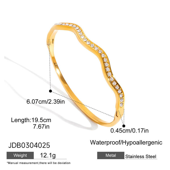 Stainless Steel Wave Bracelet With Diamonds Electroplated French Retro Geometric Style