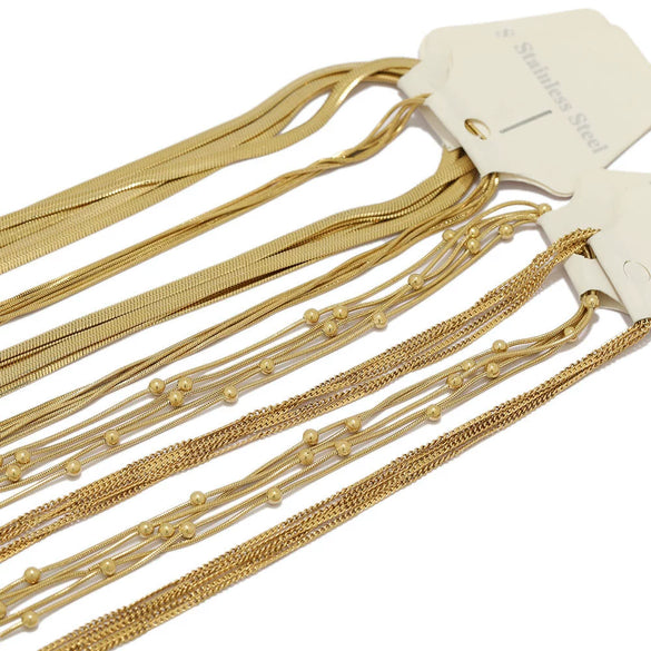 Stainless Steel Wave Pattern Bone Chain Choker Necklace Hip Hop Electroplated Unisex