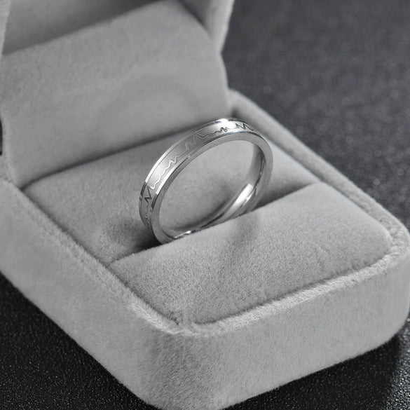 Stainless Steel Wave Pattern Seiko Couple Rings