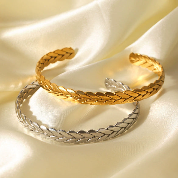 Stainless Steel Wheat Ear Open Bracelet For Women Electroplated Simple Highend Nonfading Hand Jewelry