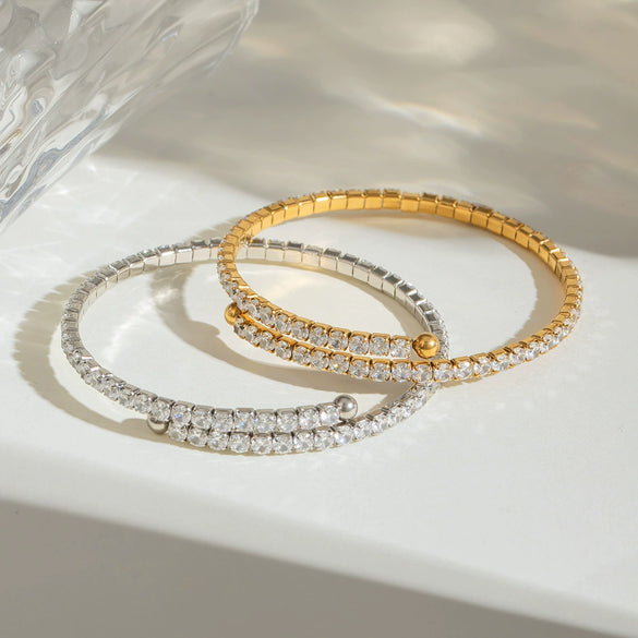 Stainless Steel White Zircon Bracelet With Light Luxury All Match Design Sense And Geometric Style Electroplated