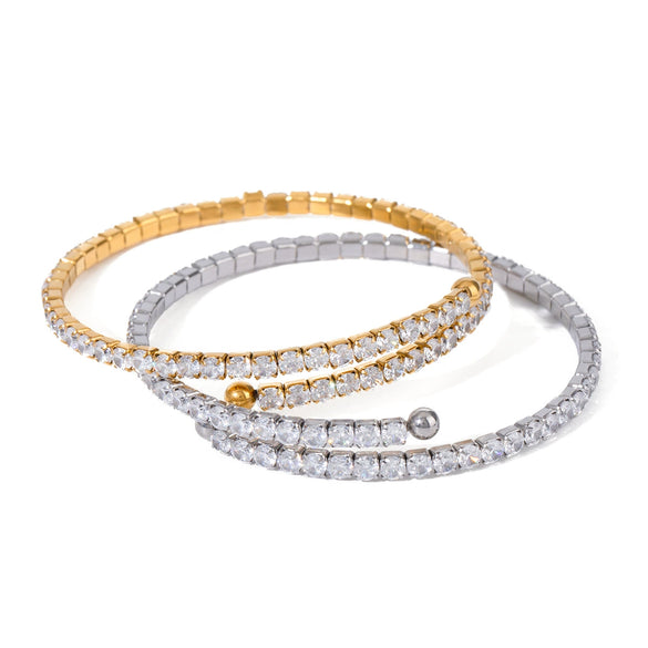 Stainless Steel White Zircon Bracelet With Light Luxury All Match Design Sense And Geometric Style Electroplated