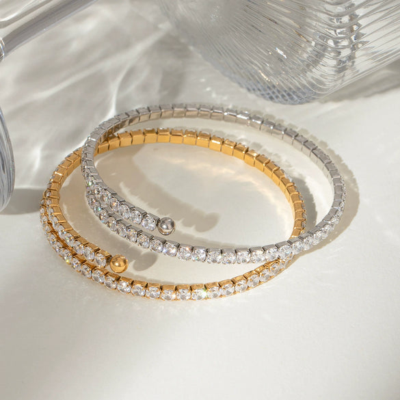 Stainless Steel White Zircon Bracelet With Light Luxury All Match Design Sense And Geometric Style Electroplated