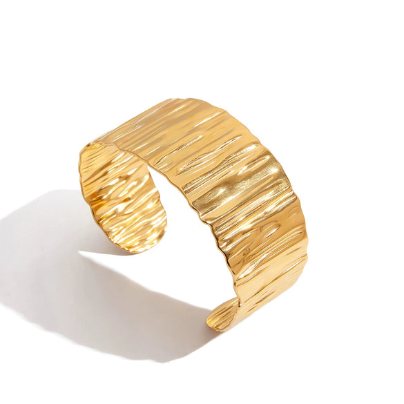 Stainless Steel Wide Bracelet Minimalist Design Unique Texture Electroplated Geometric Jewelry